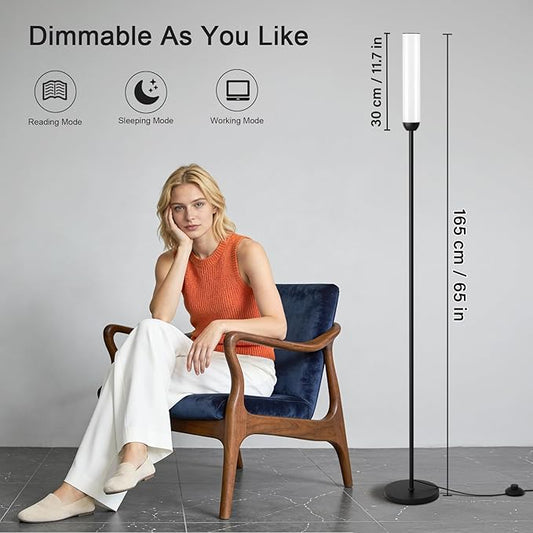 Ambimall LED Floor Lamp with Remote Control Set of 2, 64" Standing lamp with Stepless Adjustable 3000K-6500K Colors & 30-100% Brightness, Tall Lamp with Foot Switch(Black, 2 Pack)