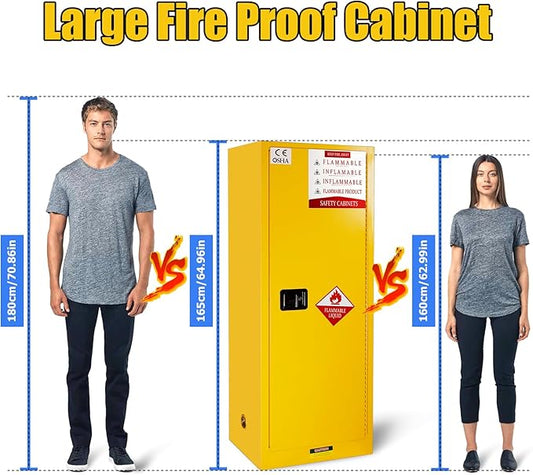 60 Gallons Fire Safety Storage Cabinet, 18.11" D x 23.22" W x 64.96" H Large Metal Cabinet with Adjustable Shelf, Flammable Liquid Storage Cabinet for Commercial Industrial Home
