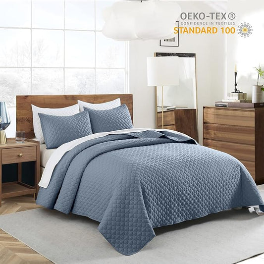 HORIMOTE HOME Quilt Twin Size Dusty Blue, Lightweight Quilt for Summer Ultra-Soft Microfiber Modern Style Quilted Clouds Pattern Bedspread Quit Set 2 Pieces (1 Quilt and 1 Pillow Sham)