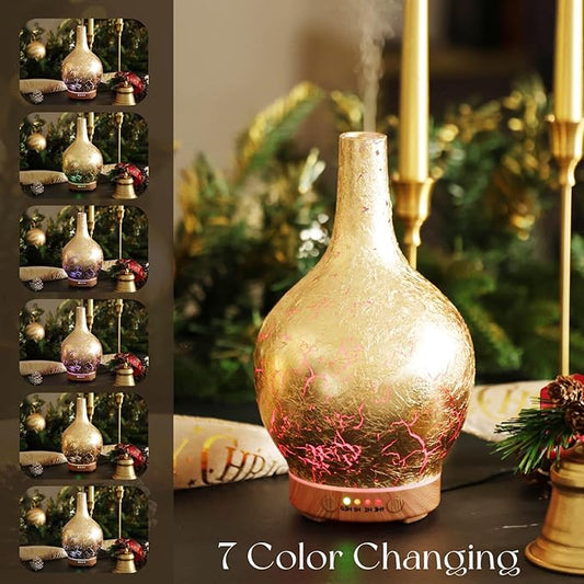 Porseme Gold Plated Essential Oil Diffuser Glass Aromatherapy Ultrasonic Humidifier, Auto Shut-Off,Timer Setting, BPA Free,Aroma Decoration for Home,Office,Gym,Spa,Premium Gift 150ml