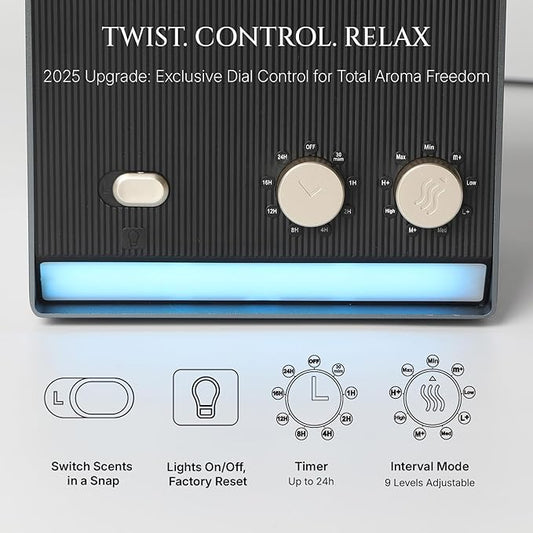 Smart Waterless Essential Oil Diffuser with Dual Nozzle, Cold Air Tech Scent Air Machine with 8 Timer Settings, 9 Mist Levels, Hotel Collection Diffuser for Home & Office (Black Titanium)