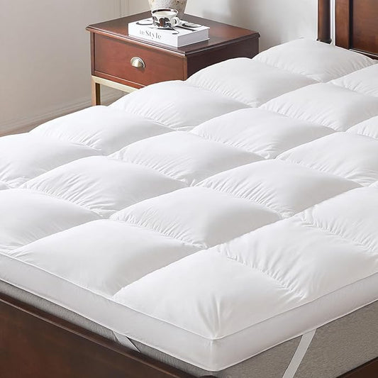 3 Inch White Goose Feather Mattress Topper,Twin Feather Bed Topper,Mattress Cover with Straps,Ultra Soft Pillowtop,100% Organic Cotton Fabric(39”x75”)