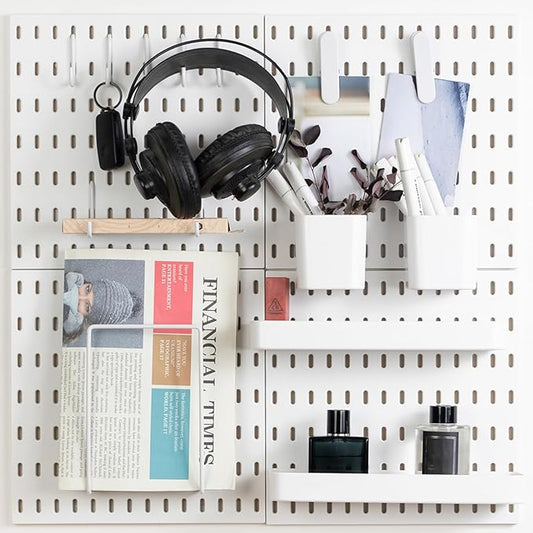 Pegboard Combination Kit, Wall Mounted Storage Set with 4 Pegboards & 14 Accessories Hanging, White Peg Boards Organizer for Walls Display, Crafts Organization, Kitchen Organizer, 22" x 22"