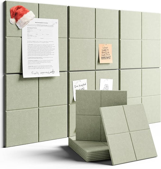 Large Felt Bulletin Board 36"x24", 6-Pack 4-Compartment Wall Organizer, Cork Board Alternative with 60 Removable Adhesive Tabs, Modular Felt Panels for Home Office, Classroom and Study-Sage