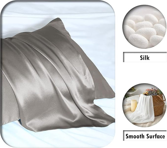 Mulberry Silk Pillowcase for Hair and Skin Pillow Case with Hidden Zipper Soft Breathable Smooth Cooling Silk Pillow Covers for Sleeping (Gray, King(20"X 36"))