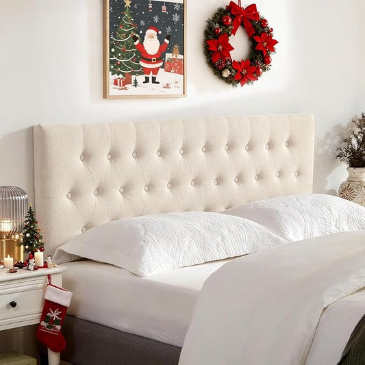 Tufted Upholstered Headboard Twin Size, Solid Wood Head Board with Durable Metal Legs, Adjustable Height Twin XL headboard from 37” to 51” Fabric Headboard in Modern Button Design, Beige