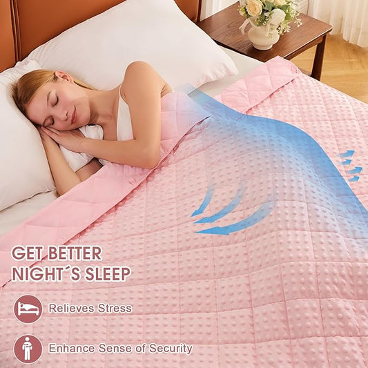 Pink Weighted Blanket for Adults 12lbs, 48"x72", Twin Full Size Breathable Cooling Minky Heavy Throw Blanket for 110-130lbs, Soft Winter Thick Big Blankets Weighted Comforter Gift for Sleeping
