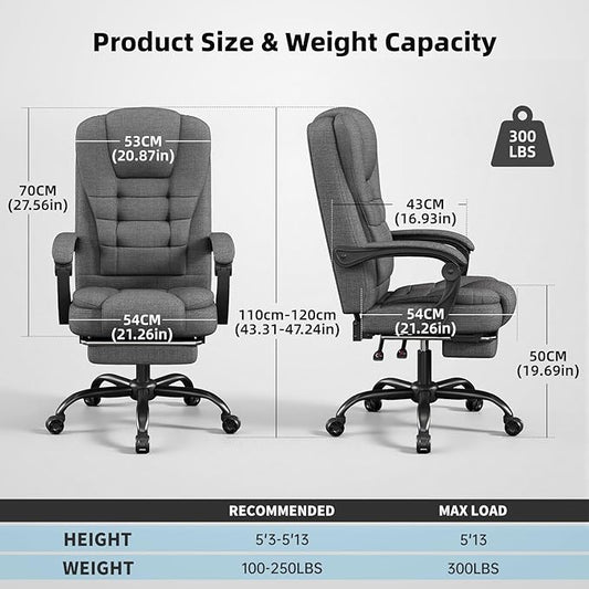 Office Chair, Ergonomic Fabric Gaming Chair for Adults, Comfy Reclining Computer Chair with Foot Rest, Adjustable Swivel Desk Chair, Executive Gamer Chair, Comfortable Silla Oficina for Home & Game