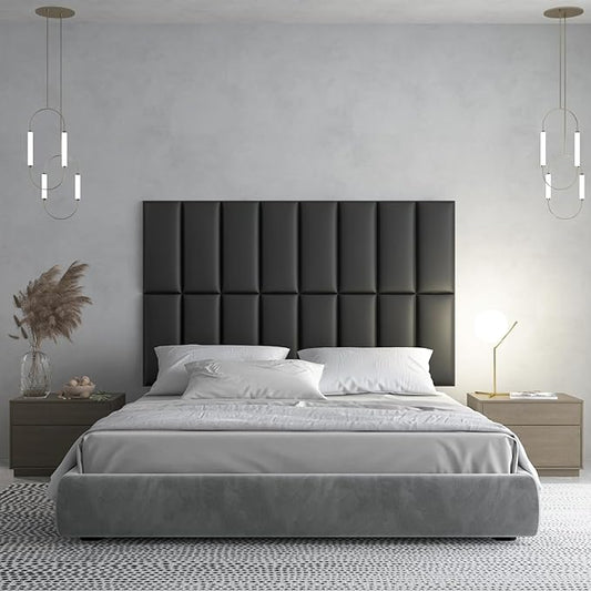 Art3d Peel and Stick Headboard for Twin in Black, Pack of 6 Panels Sized 9.84" x 23.62", Soundproof Wall Panels 3D, Upholstered Wall Panel