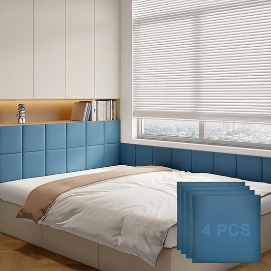 Yutianli 3D Anti-Collision Wall Padding for Kids Peel and Stick Headboard Wall Panels Pack of 4 Sized 11.8"x 11.8" Blue Self-Adhesive Panels for Playroom Bedroom Upholstered Wall