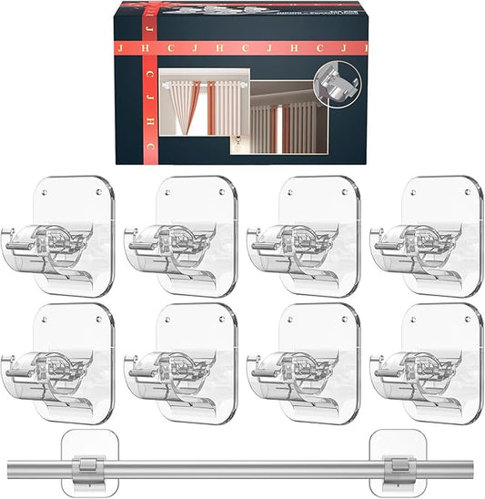 Adhesive Curtain Rods No Drilling Holder,No Drill Curtain Rod Brackets,Renter Friendly Curtain Hooks for Hanging Drapes,Over Blinds for Dorm Apartment Kitchen Bedroom Home Bathroom
