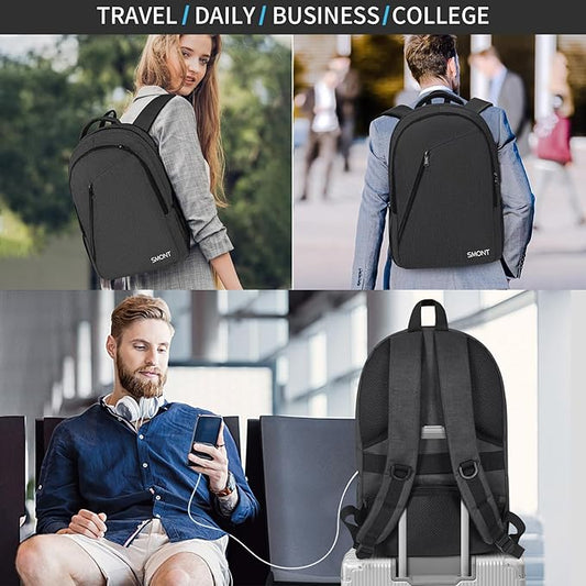 SMONT 17 Inch Large Laptop Backpack for Men, Mens Business Bookbag for Computer Office Tech Commuter Work with USB Charging Port Anti Theft Water Resistant Dark Grey