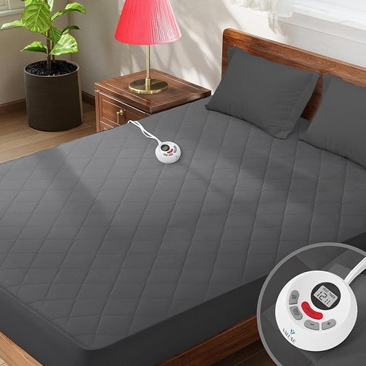 Heated Mattress Pad Twin Size Quilted Heating Electric Bed Warmer Luxury Comfort Heat Mattress Pad Cover Single Controller(10 Heat Setting | 1-12 Hours Auto Shut Off | with 8-21 Inch Deep Pocket)Gray