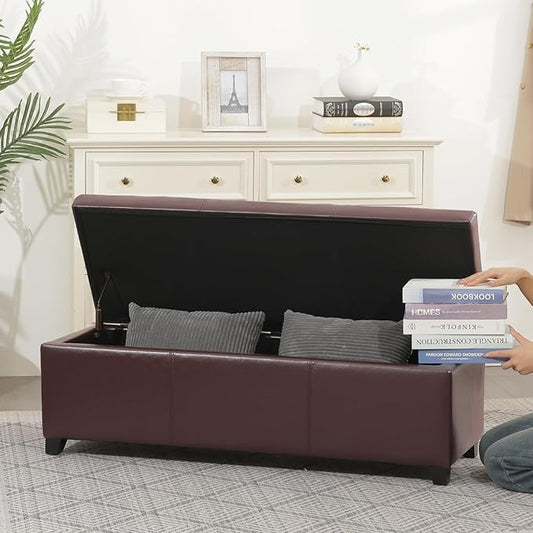 Homebeez 46" Faux Leather Storage Ottoman,End of Bed Bench,Upholstered Ottoman Bench with Storage for Living Room,Bedroom,Entryway