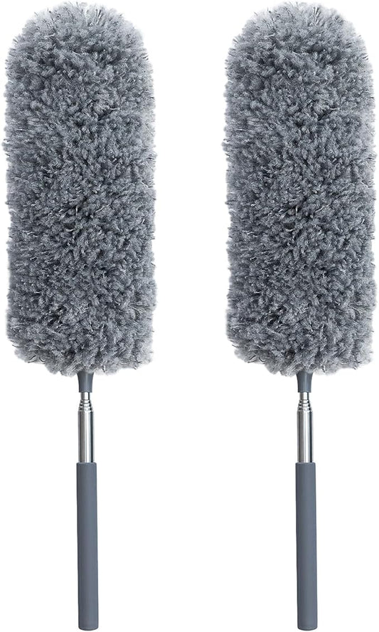 2 Pack Microfiber Feather Duster for Cleaning, Hand Washable Dusters with Extendable Pole, Cleaning Tools for Office, Car, Window, Furniture, Ceiling Fan