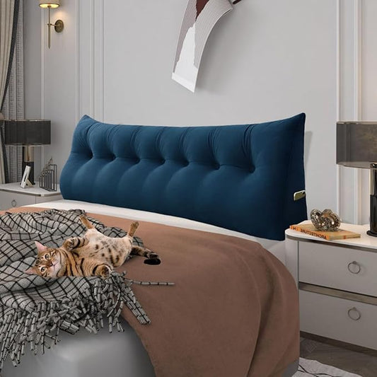 14 lbs Thickened King Wedge Pillow Headboard Body Positioner Bed Wedge Pillow Backrest Support Triangular Headboard Cushion with Side Pocket Velvet Positioning Support Blue