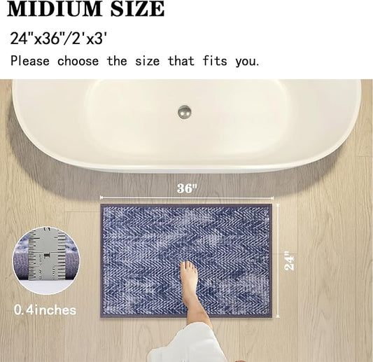 Woven Bath Mat, Modern Bathroom Rug Non-Slip, Washable, Ultra-Absorbent, Quick-Drying Minimalist Bathroom Decor (Blue, 36"x24")