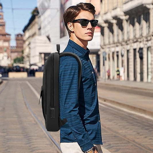 Business Backpack for Men Slim Lightweight Laptop Backpack for 17.3 Inch Computer Water Resistant Small Office Backpack for Commute Travel Daily Office Work with Small Bag (Black)