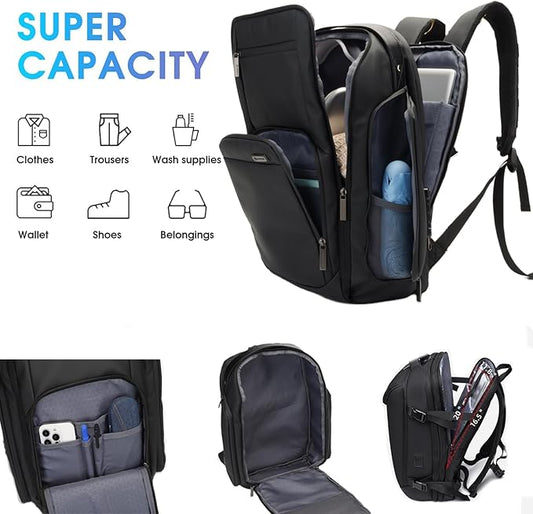 40L TSA Travel Laptop Backpack, Carry-On Weekender Bag with USB Port & TSA Lock, 17.3 Inch Business Travel Backpack for Men, Expandable Overnight Bag with Large Capacity & Flight Approved Design