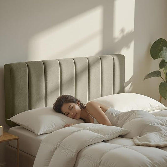 Hearth & Harbor Upholstered Full Headboard - Easy Assemble Channel Stitched Headboard Full Size - Wall Mounted Headboards with 3D Soundproof Wall Panels Peel & Stick Floating Headboards, Olive Green