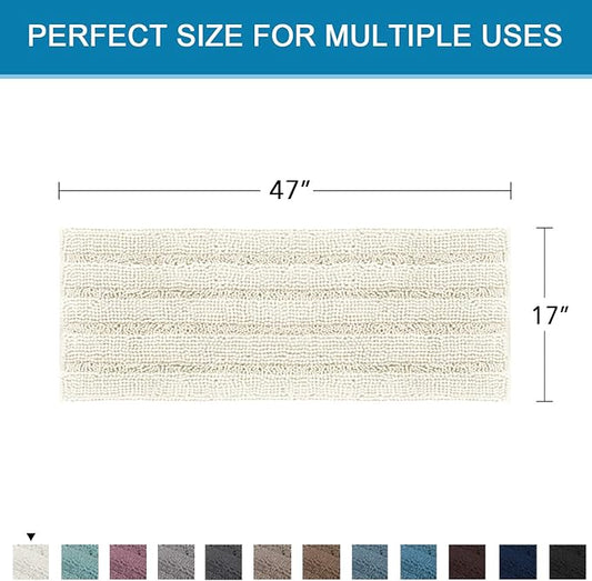 H.VERSAILTEX Bath Rugs for Bathroom Non Slip Bath Mats Extra Thick Chenille Striped Bath Rug Runners 47" x 17" Absorbent Fluffy Soft Shaggy Mats Dry Fast Plush Area Carpet for Bath Room - Cream