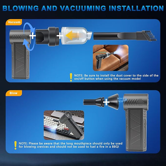 4-in-1 Compressed Air Duster with Light, Handheld Car Vacuum/Air Blower/Pump/Inflate 130000RPM Adjustable Electric Vacuum Cleaner for Computer Keyboard Car Home(Gray)