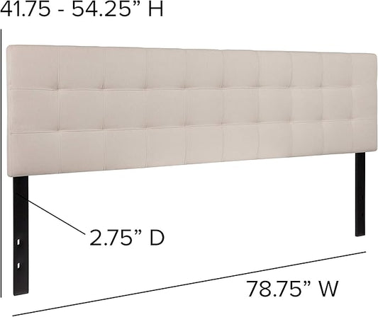 EMMA + OLIVER Quilted Tufted Upholstered King Size Headboard in Beige Fabric