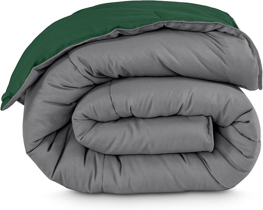 Bare Home Twin/Twin Extra Long Comforter - Reversible Colors - Goose Down Alternative - Ultra-Soft - Premium 1800 Series - All Season Warmth - Bedding Comforter (Twin/Twin XL, Grey/Forest Green)