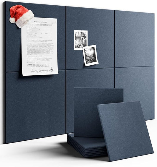 Large Felt Bulletin Board 36" x 24" Cork Board Alternative-6 Pack with 40 Safe Removable Adhesive Tabs, Cork Boards for Walls Cork Board for Home Office Classroom Pin Board-Navy Blue