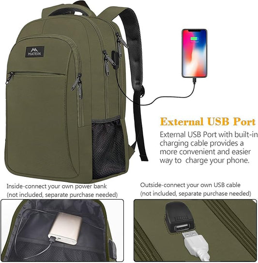MATEIN 15.6 Inch Travel Laptop Backpack, Sturdy Computer Backpack for Women Men with USB Charging Port, Lightweight Fashion Water Resistant Traveling Backpack Casual Daypack for College Offic, Green