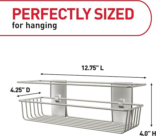 Command Shower Caddy Satin Nickel with Water Resistant Command Strips, Bathroom Organizer, Holds up to 6.5 lbs