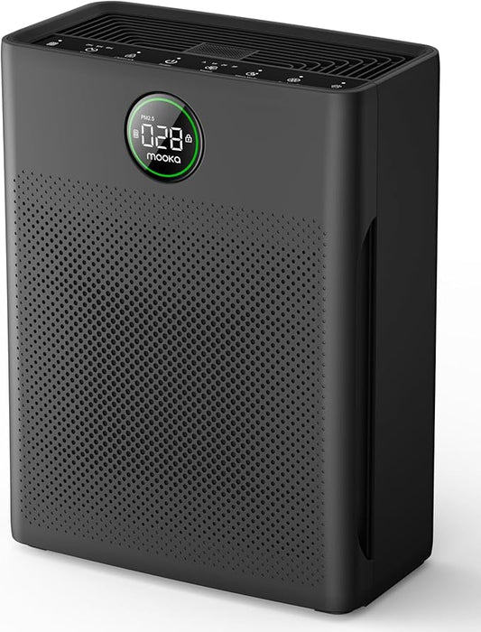Air Purifiers for Home Large Room up to 2200sq.ft, MOOKA Air purifier for Home Pets with Washable Filter, PM 2.5 Display Air Quality Sensor Air Cleaner for Bedroom, Dorm room, Pets, Office PR1 (Grey)