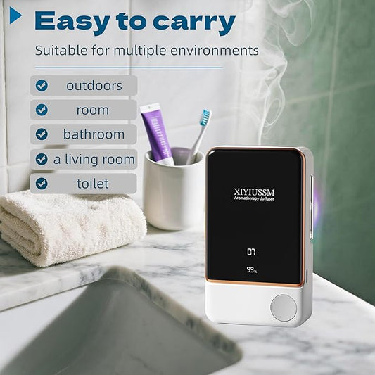 Waterless Essential Oil Diffuser for Home & Office Cordless Battery Operated Aroma Diffuser with 7 Mist Levels, Ultrasonic Air Freshener for Large Rooms Bedroom Bathroom Car Small & Portable