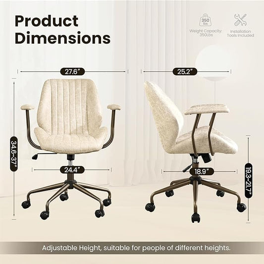 Home Office Desk Chair, Mid-Century Modern Office Chair with Adjustable Lumbar Support, Adjustable Height Executive Task Chair with 360 Rolling Swivel for Meeting Study Room(Mid Back, Beige)