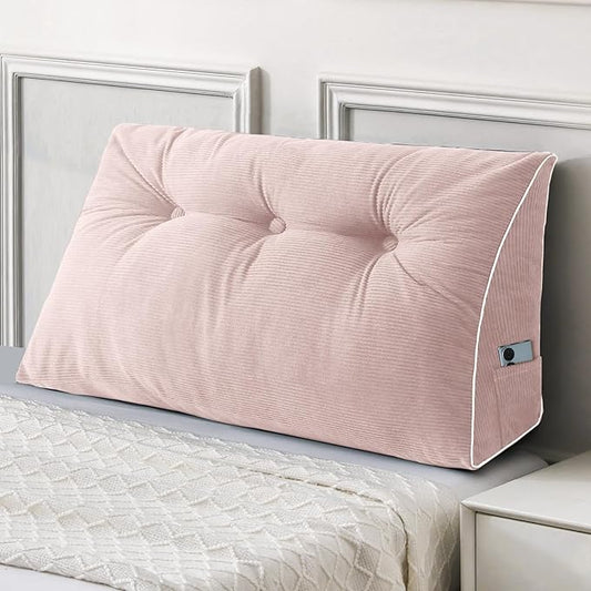 Sasttie Headboard Pillow Twin/Twin XL, Wedge Pillow Headboard for Dorm, Triangular Daybed Backrest Cushion for Sitting or Reading in Bed, with Removable Washable Cover, Light Pink