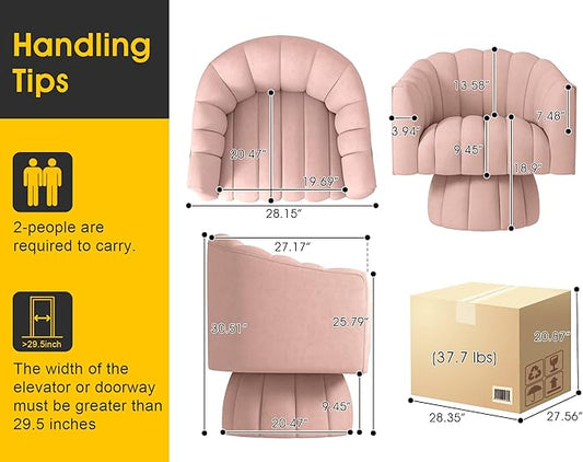 Mid Century 360 Degree Swivel Cuddle Barrel Accent Sofa Chairs, Round Armchairs with Wide Upholstered, Fluffy Velvet Fabric Chair for Living Room, Bedroom, Office, Waiting Rooms, (Pink)