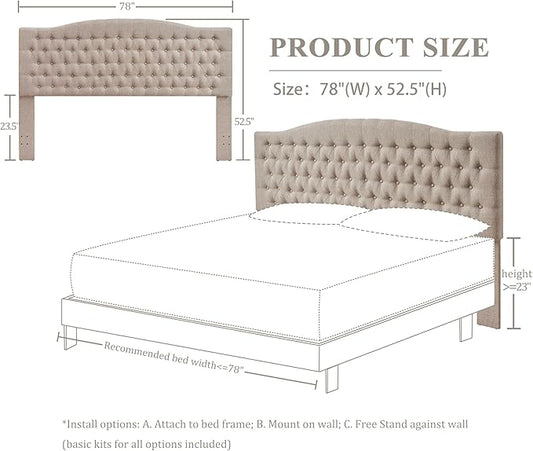Linen Upholstered Headboard King/Cal King Size Latest Model Wall Mount, Bed Frame Mount, Featuring High-Density Sponge Padding, Luxury Texture Easy Assembly Comfort and Style-Linen
