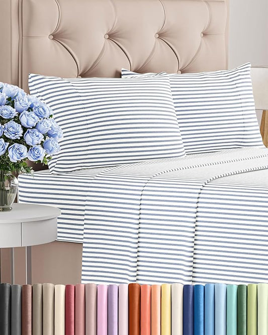 Twin XL 4 Piece Sheet Set - Comfy Breathable & Cooling - Soft Hotel Luxury Bedding Set with 8-16 Inch Deep Pockets - 1 Flat & 1 Fitted Sheet & 2 Pillowcases - Wrinkle Free & Easy Care - Blue Stripes 2