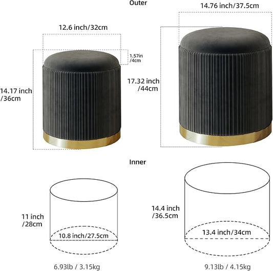 Twira Round Ottoman with Storage Set of 2, Velvet Nesting Ottoman for Living Room,Bedroom,Dorm,RV, Flip-up Lid Coffee Table, Upholstered Makeup Vanity Stool,Multifunctional Foot Rest 330lbs Load Grey