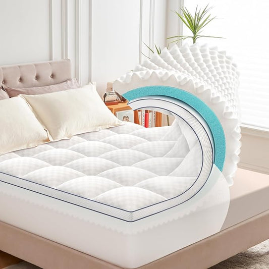Queen Mattress Topper, 4.5 Inch Memory Foam Mattress Topper for Back Pain & Pressure Relief - 2.5" Cooling Memory Foam Soft and Supportive + 2" Pillow Top Mattress Pad Cover, with 8-21" Deep Pocket