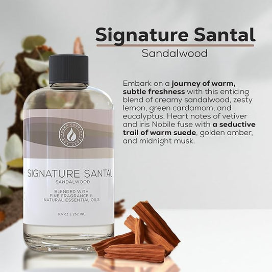 Aroma Country Signature Santal Diffuser Oil - Luxury Essential Oils for Diffuser Refill & Air Freshener Room Spray - Long-Lasting & Natural Home Fragrance, Sandalwood Scented Oil (8.5 Fl. oz)
