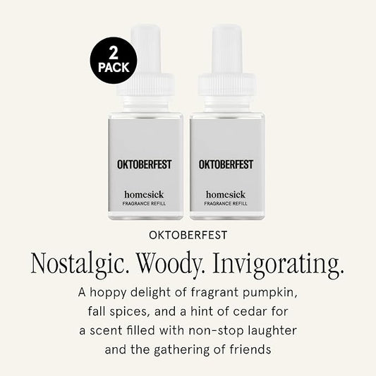 Pura & Homesick Home Scent Refill - Smart Home Air Diffuser - Up to 120-Hours of Luxury Fragrance per Refill - Home Essential - Clean & Safe Diffuser Fragrance - 2 Pack, Oktoberfest