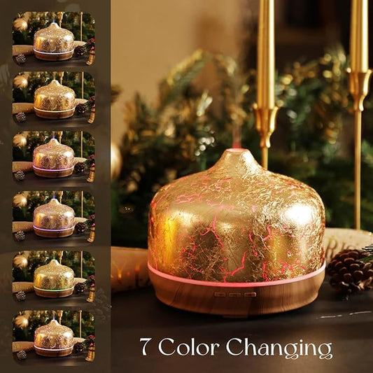 Porseme 500ml Essential Oil Diffuser Gold Plated Glass Aromatherapy Ultrasonic Humidifier - Auto Shut-Off, BPA Free for Home Hotel Yoga SPA Gift