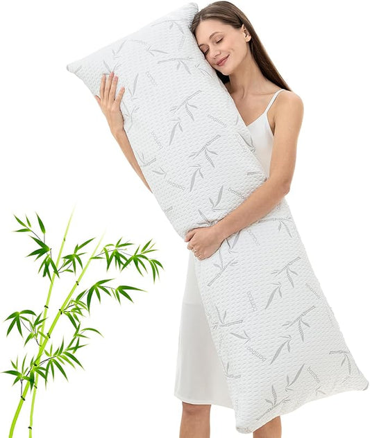 Full Body Pillow with Removable Pillowcase for Adults,(Memory Foam Filling)(Long Pillow for Side Sleepers) (Fluffy and Firm)(Adjustable Filling)(20×54 Inch,White)
