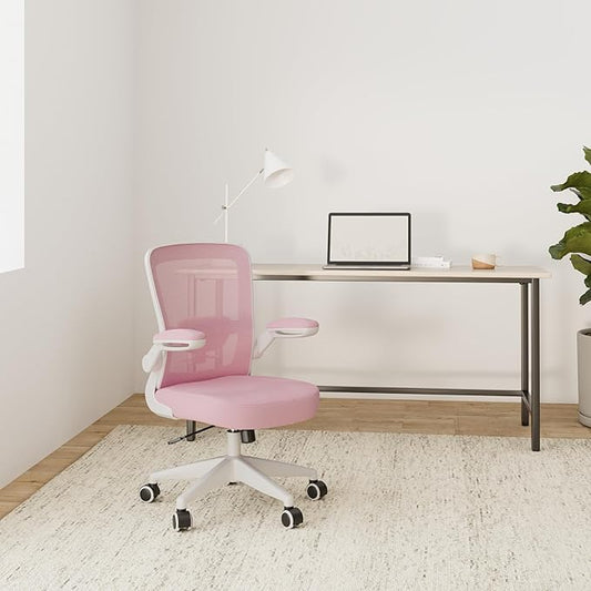 FelixKing Office Chair, Ergonomic Desk Chair Breathable Mesh Chairs Adjustable High Back Lumbar Support Flip-up Armrests, Executive Rolling Swivel Comfy Computer Chairs Home Office Pink