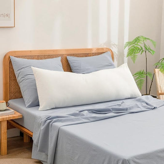 BESTOUCH 100% Washed Cotton Pillowcase for Hair and Skin Linen Feel Soft Comfortable Breathable 1 Pcs Pillow Case with Envelope Closure Solid Off White Body 20x54 Inches