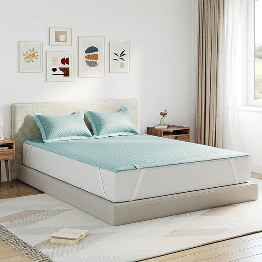 Novilla Full Size Cooling Pad with Pillowcase, Breathable Summer Mattress Topper for 8–21" Beds, Washable Design with Elastic Straps, Lightweight Sleep Mat for Hot Sleepers, Blue