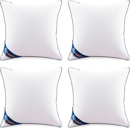 Siluvia Decorative 18x18 Pillow Inserts Set of 4 - Square Throw 18 Pillows with 100% Cotton Cover for Sofa, Couch, and Bed - White
