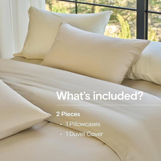 DOZ Duvet Cover Set, 100% Viscose derived from Bamboo, Organically Grown, Buttery Soft, Cooling Duvet Covers, High GSM, 1 Duvet Cover and 1 Pillowcase, 70"x90" (Sand, Twin/Twin XL)