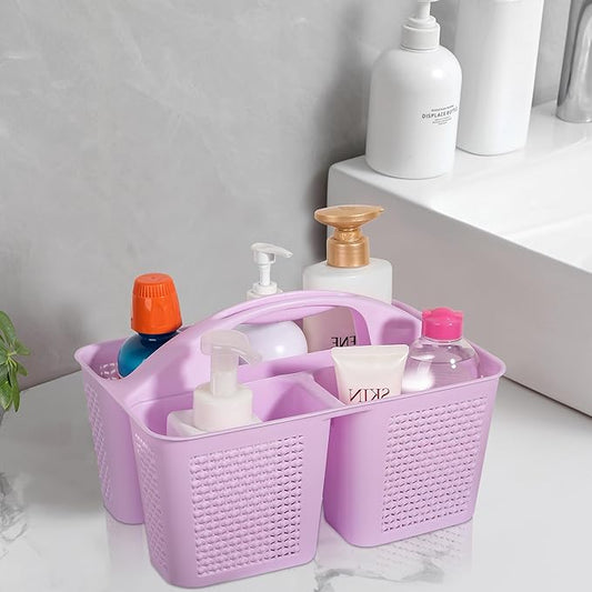 UUJOLY Plastic Portable Shower Caddy Basket Bucket, Cleaning Shower Basket with Handle Compartments Storage Basket Organizer for Bathroom Kitchen College Dorm Sink, Light Purple
